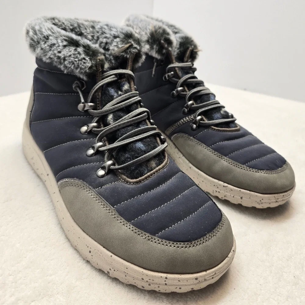 Hey Dude Brandy Puffy Faux Fur Ankle Boot Navy Grey Streetwear Gorpcore Womens 9 - Picture 2 of 11